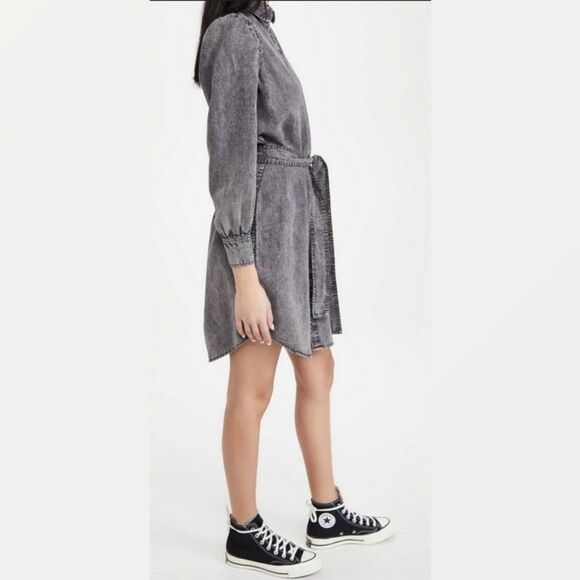 AVEC LES FILLES Denim Button Up Shirt Dress Belted Collared Gray Acid Wash Sz S - Picture 9 of 11